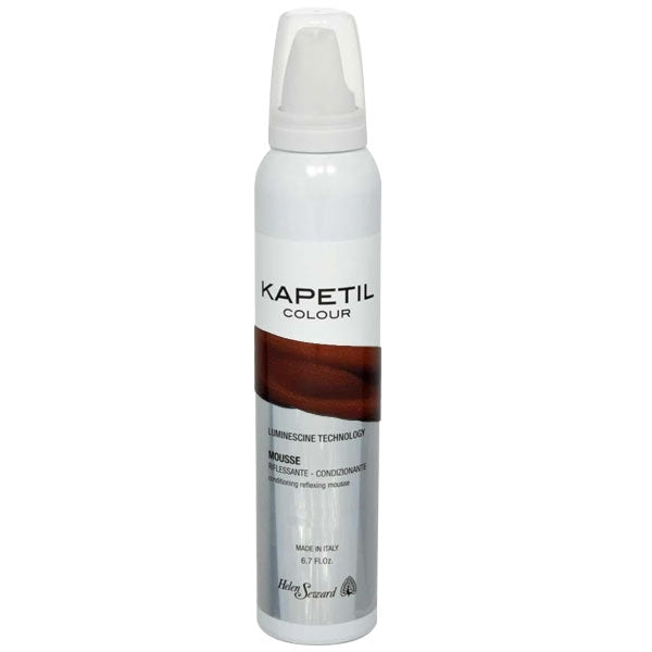 Schiuma riflessante mogano in bomboletta bianca con etichetta marrone, ideale per fissare e ravvivare il colore dei capelli, formato 200 ml