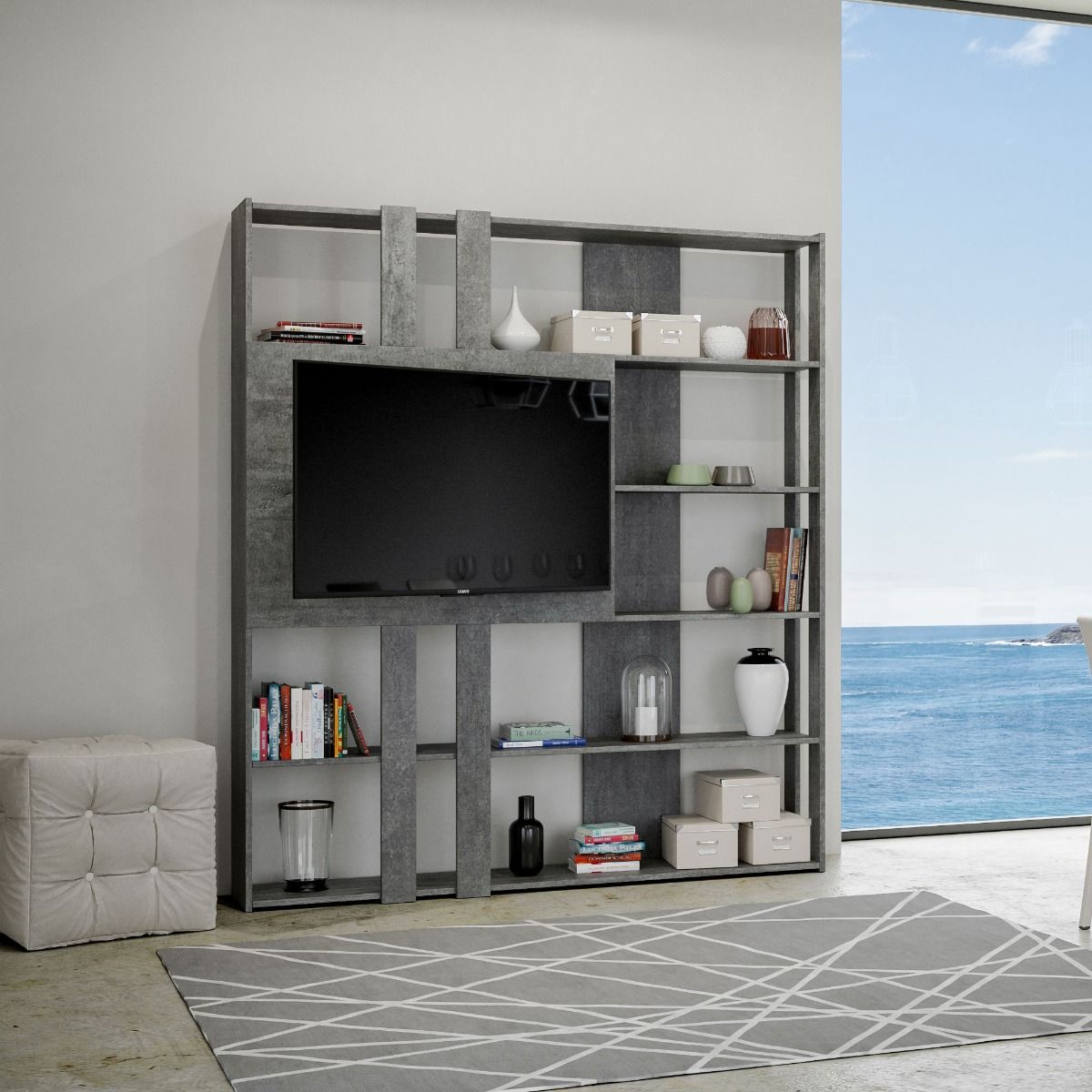 Libreria Porta TV Kato 178x204x36 cm Librerie made in italy Hobby Shop Solution Libreria L Cemento 