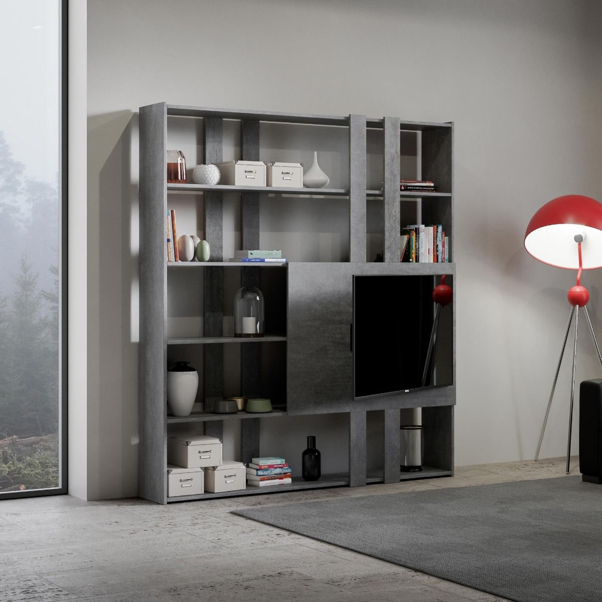 Libreria Porta TV Kato 178x204x36 cm Librerie made in italy Hobby Shop Solution Libreria H Cemento 