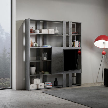 Libreria Porta TV Kato 178x204x36 cm Librerie made in italy Hobby Shop Solution Libreria H Cemento 