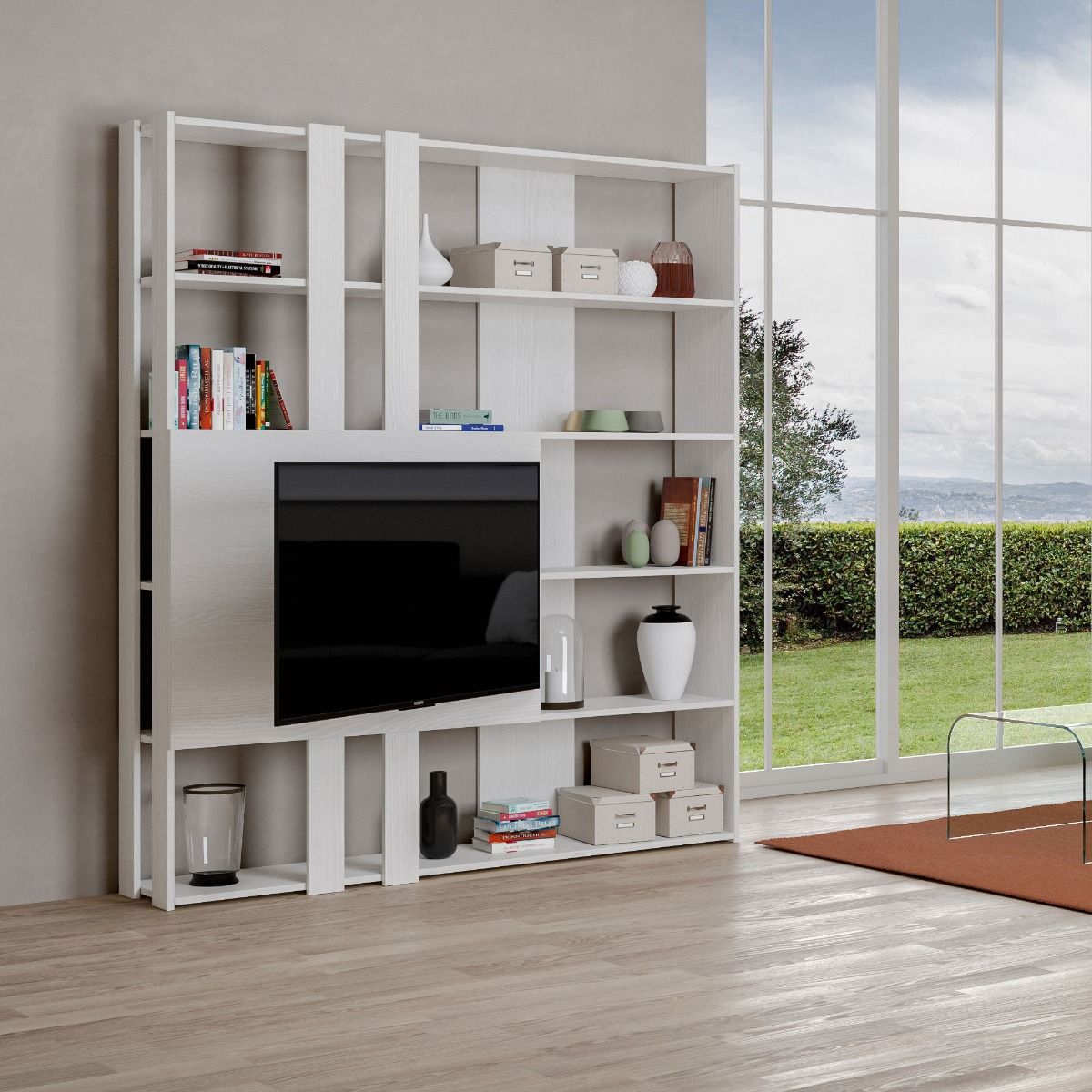 Libreria Porta TV Kato 178x204x36 cm Librerie made in italy Hobby Shop Solution Libreria M Bianco Frassino 