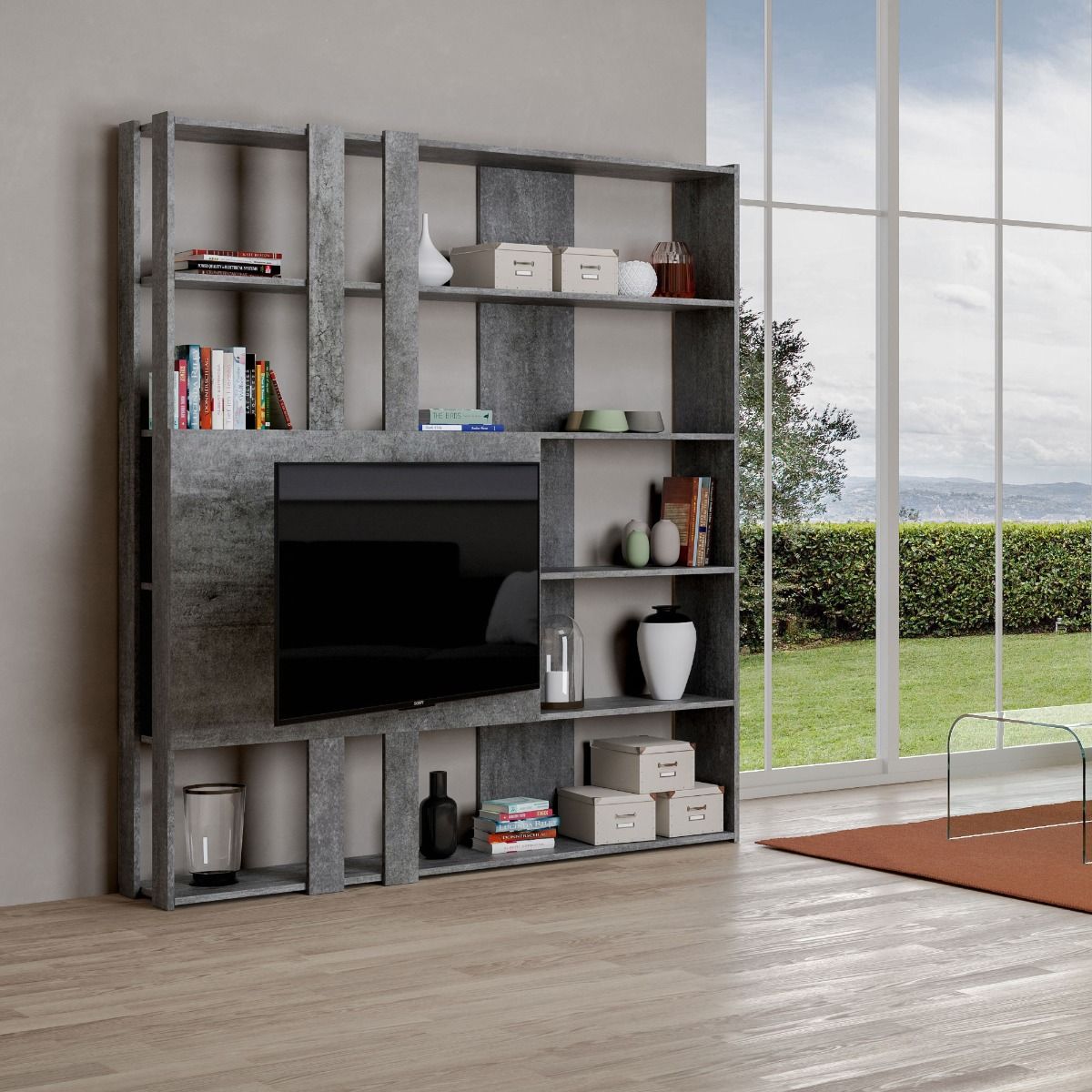 Libreria Porta TV Kato 178x204x36 cm Librerie made in italy Hobby Shop Solution Libreria M Cemento 