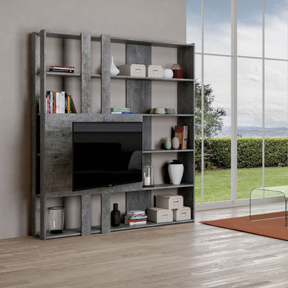 Libreria Porta TV Kato 178x204x36 cm Librerie made in italy Hobby Shop Solution Libreria M Cemento 