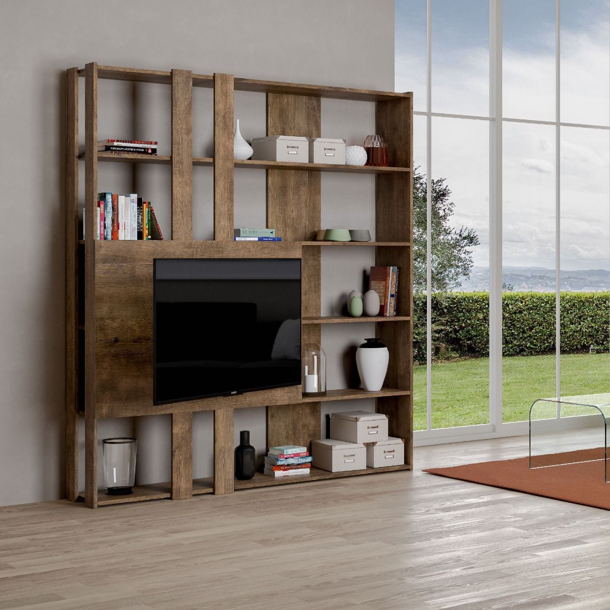 Libreria Porta TV Kato 178x204x36 cm Librerie made in italy Hobby Shop Solution Libreria M Noce 