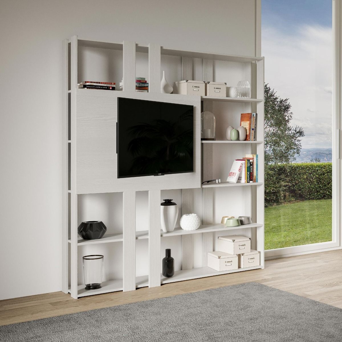 Libreria Porta TV Kato 178x204x36 cm Librerie made in italy Hobby Shop Solution Libreria N Bianco Frassino 