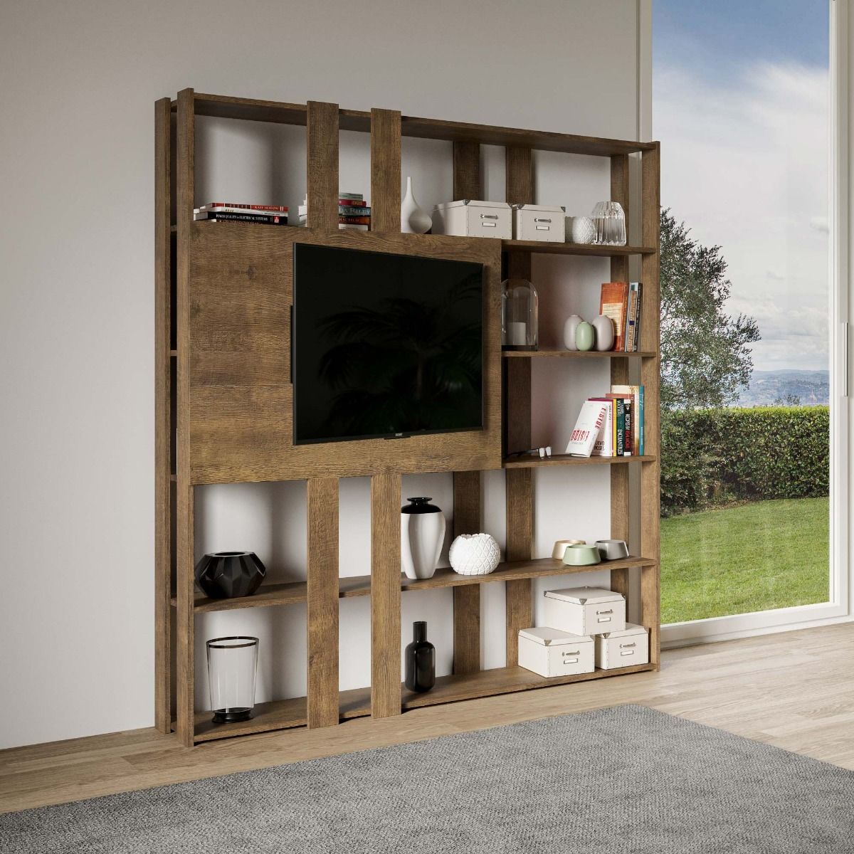 Libreria Porta TV Kato 178x204x36 cm Librerie made in italy Hobby Shop Solution Libreria N Noce 