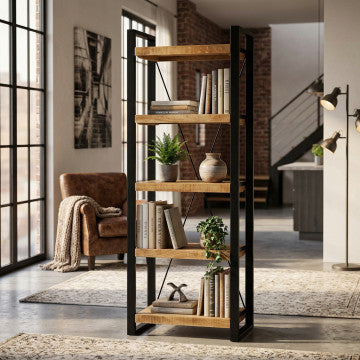 Mobile in legno di mango con struttura in metallo, 5 ripiani, 60x40x180 cm