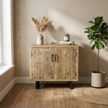 Mobile 2 ante in legno naturale con gambe metallo nero 90x45x83cm
