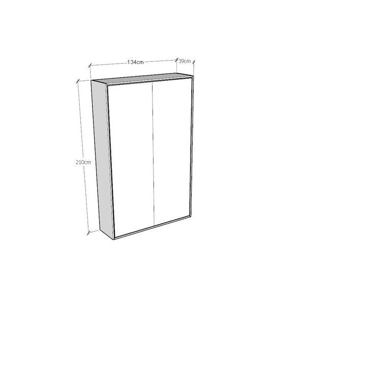 Schema tecnico del letto Kentaro verticale 120 cm con misure dettagliate. Profondità chiuso 39,2 cm, larghezza 134 cm, altezza 210 cm.