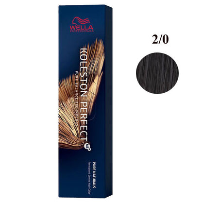 Confezione di tinta capelli Wella Koleston Perfect in tonalità 2/0, colore nero naturale, formula permanente, SKU: 657202
