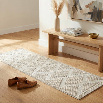 Tappeto in lana e cotone avorio 120 x 180 cm con decoro