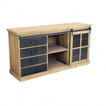 Mobile in legno e acciaio con dimensioni 147x42,3x75 cm, peso 35 kg