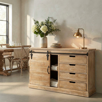 Mobile colonna in metallo e legno, 124x43x81,5 cm, colore marrone