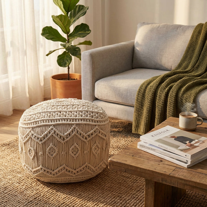 Pouf Bengasi: Quadrato, Bianco, Cotone, 45x45x45cm
