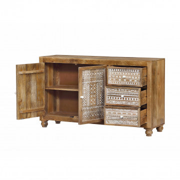 Mobile in legno di mango con 2 ante e 3 cassetti 150x45x90 cm