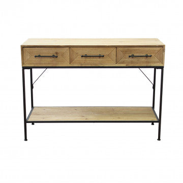 Mobile in ferro e legno con 2 ripiani e 3 cassetti, 110,50x40x76 cm