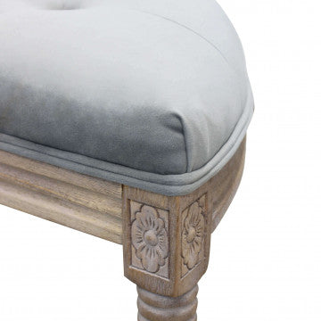 Panca in legno con seduta in velluto grigio, 125x45x48 cm
