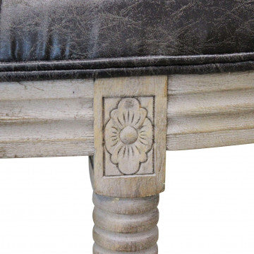 Panca in legno con rivestimento ecopelle vintage, 125x45x48 cm