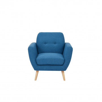 Poltrona in tessuto blu con bottoni, gambe in polipropilene 84x79x86 cm