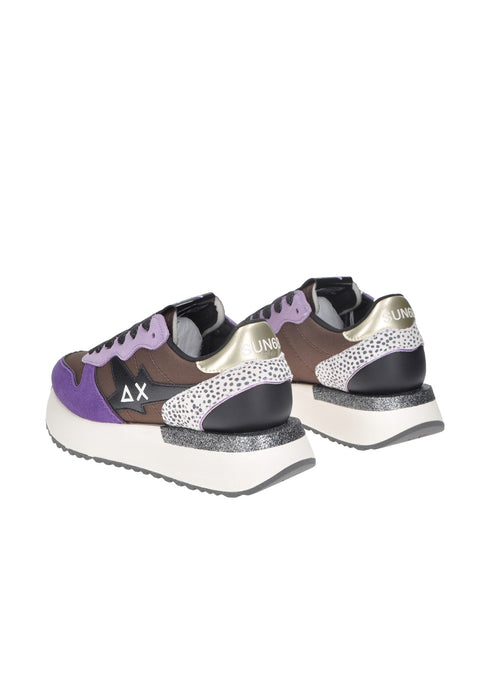 Sun68 Big Stargirl Mix Sneaker In Camoscio Con Lacci Sottopiede Imbottito Suola Alta 4 Cm