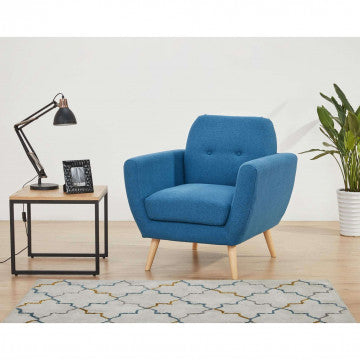 Poltrona in tessuto blu con bottoni, gambe in polipropilene 84x79x86 cm