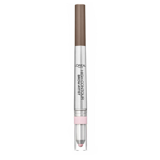Matita sopracciglia L'Oreal High Contour Cool Blond 102 in tonalità beige con applicatore a palla, design elegante in argento e rosa, ideale per definizione naturale delle sopracciglia.