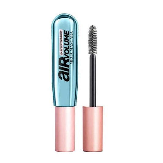 Mascara waterproof volume nero L'Oreal Air Volume Megawaterproof con scovolino doppie setole, confezione azzurra e rosa, ideale per ciglia volumizzate e resistenti all'acqua