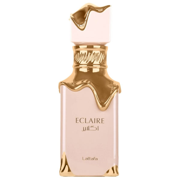 Flacone di profumo Eclaire di Lattafa con design elegante rosa e dettagli dorati, spray da 100 ml, ideale per donna, SKU: 340638