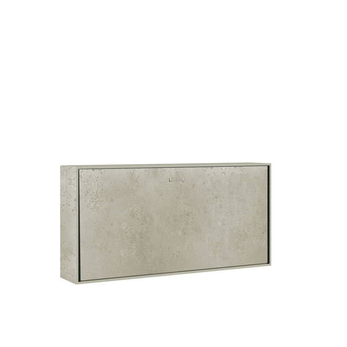 Struttura chiusa del letto a scomparsa Kando in finitura cemento chiaro, compatta e funzionale per ambienti multifunzionali.