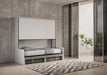 Letto a scomparsa orizzontale Kando Sofà con primo letto estratto, design compatto e funzionale per ambienti multifunzionali e moderni.