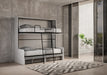Letto a scomparsa orizzontale Kando Sofà completamente aperto con due letti singoli e scala, soluzione salvaspazio per camere multifunzione.