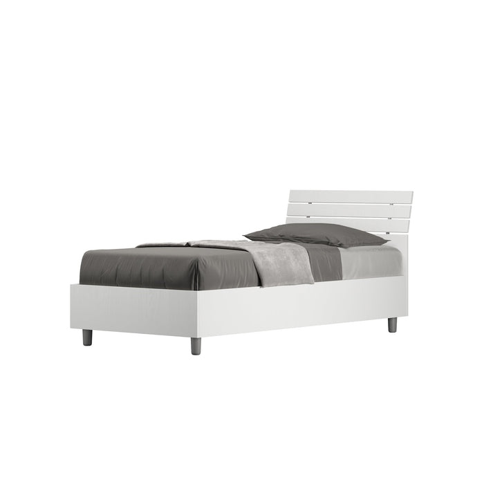 Letto singolo Ankel 80x190 cm bianco con rete a doghe, design minimalista e moderno, ideale per camere da letto eleganti.