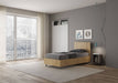 Camera luminosa con letto singolo Demas effetto legno chiaro 80x190, rete contenitore e design minimalista per un ambiente accogliente.