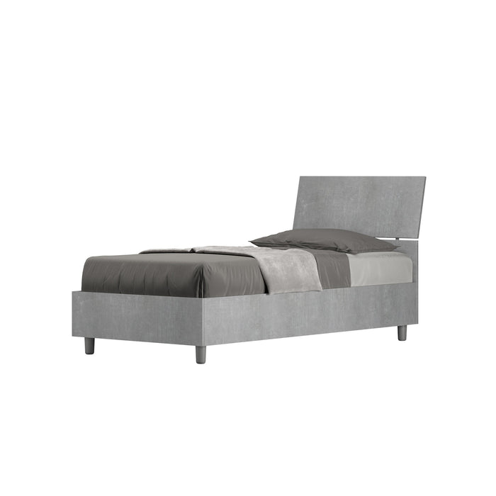 Letto singolo senza rete Demas 80x200 effetto cemento con testata inclinata. Stile industriale per camere moderne ITYHOME.