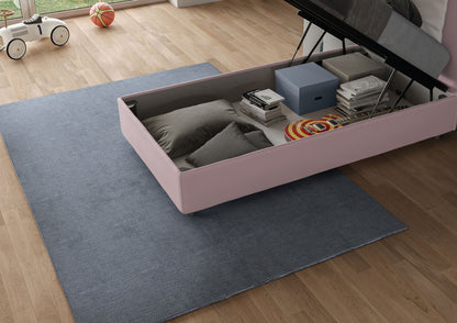 Letto con contenitore Antea verde salvia 80x190 in microfibra, perfetto per ottimizzare lo spazio in camera da letto.