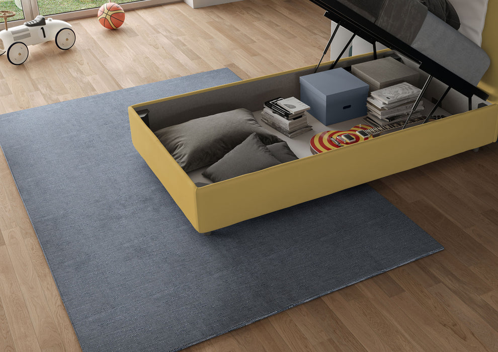 Letto singolo imbottito 90x190 microfibra Azelia con e senza rete e contenitore