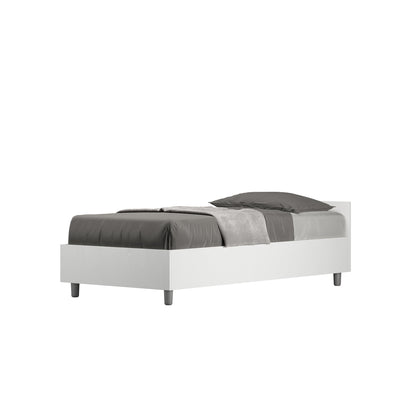 Letto singolo senza rete 80x200 Nuamo in finitura bianca, design moderno con struttura minimalista e gambe in metallo.