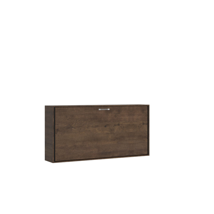 Mobile letto Kando chiuso in finitura legno scuro, perfetto per arredare piccoli spazi con eleganza e funzionalità.