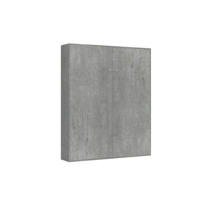 Letto matrimoniale a scomparsa Kentaro chiuso in finitura cemento scuro, soluzione salvaspazio elegante.