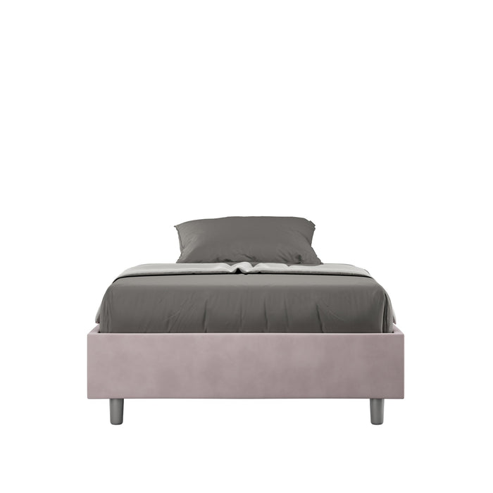 Letto singolo contenitore imbottito 100x210 microfibra Azelia rosa cipria con struttura compatta e design elegante per camere raffinate.