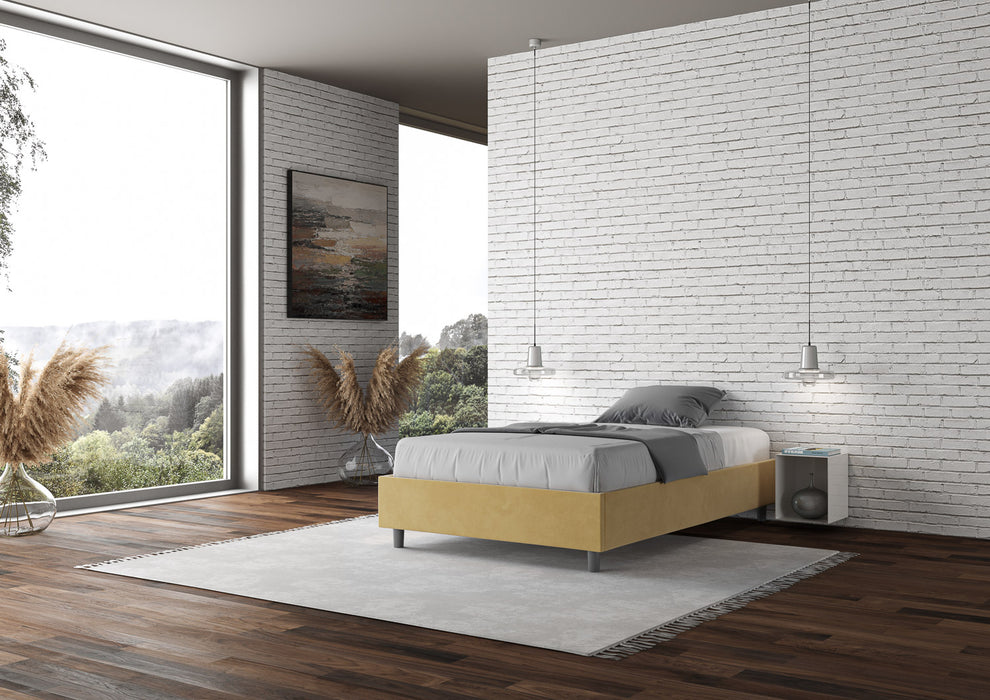 Letto singolo contenitore imbottito 100x190 microfibra Azelia