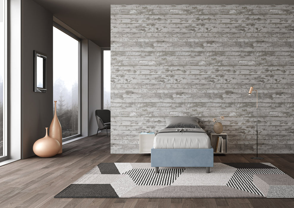 Letto singolo imbottito 90x190 microfibra Azelia con e senza rete e contenitore