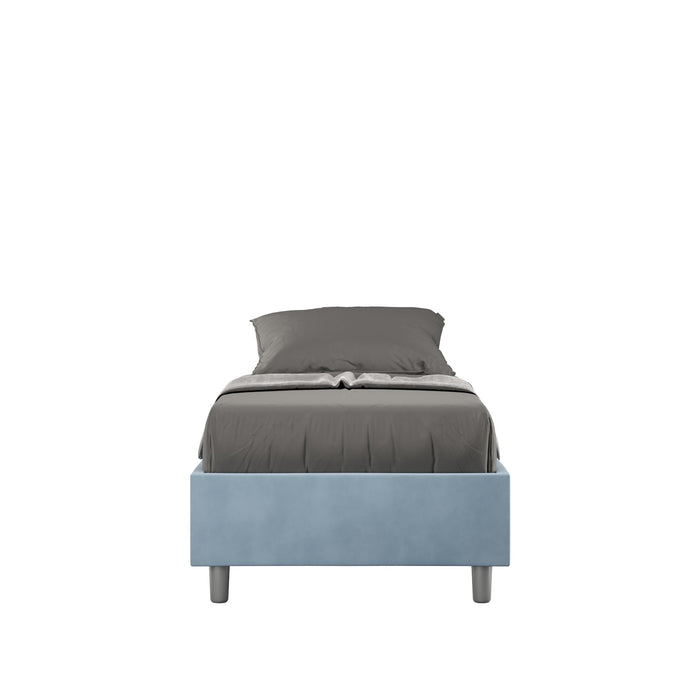 Letto singolo contenitore imbottito 90x200 microfibra Azelia in azzurro chiaro, perfetto per camere giovanili e moderne.