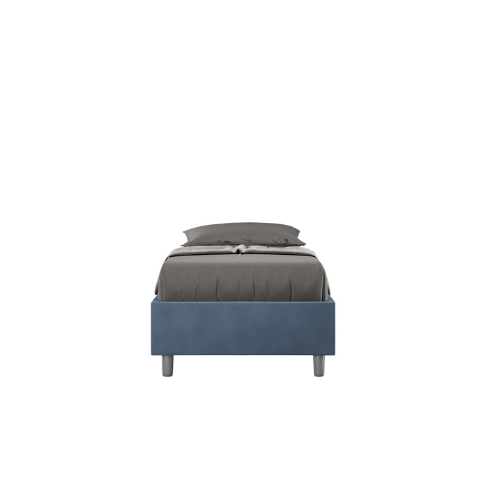 Letto singolo imbottito Azelia blu navy 80x190 in microfibra, senza rete, con design moderno e lineare.