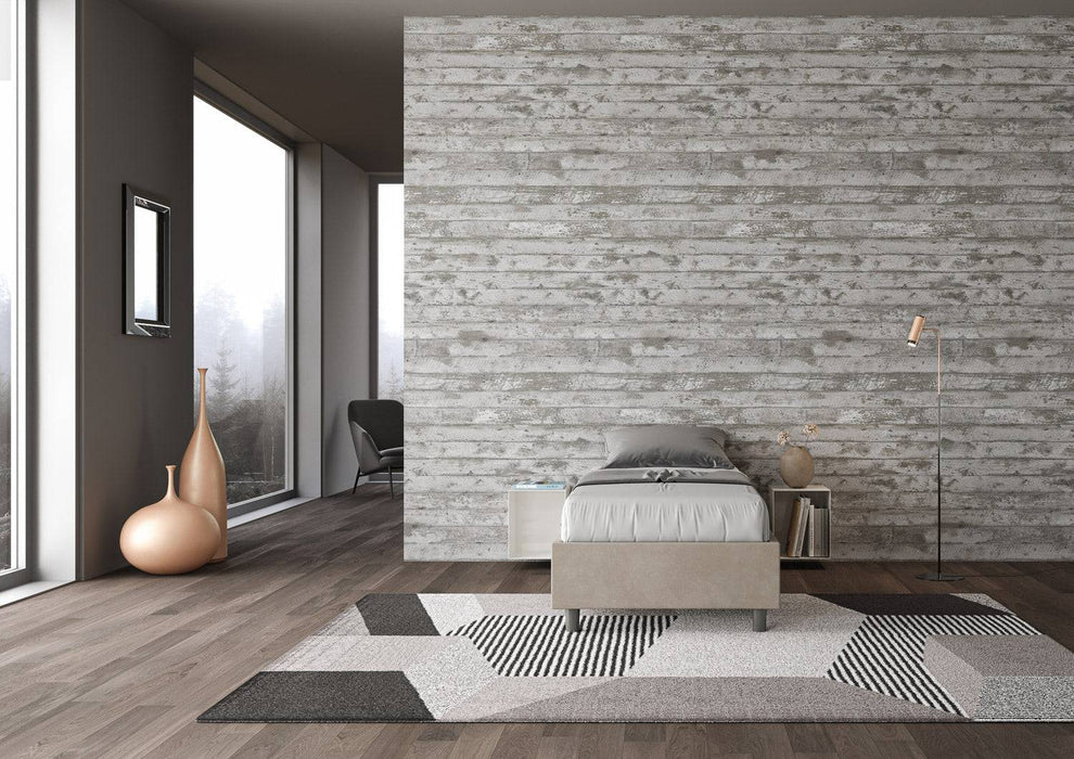 Letto singolo contenitore imbottito 90x200 microfibra Azelia beige in camera moderna, perfetto per ambienti minimal e funzionali.