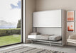 Letto singolo Kando aperto in versione orizzontale, struttura bianco frassino, ideale per trasformare la zona giorno in area notte.
