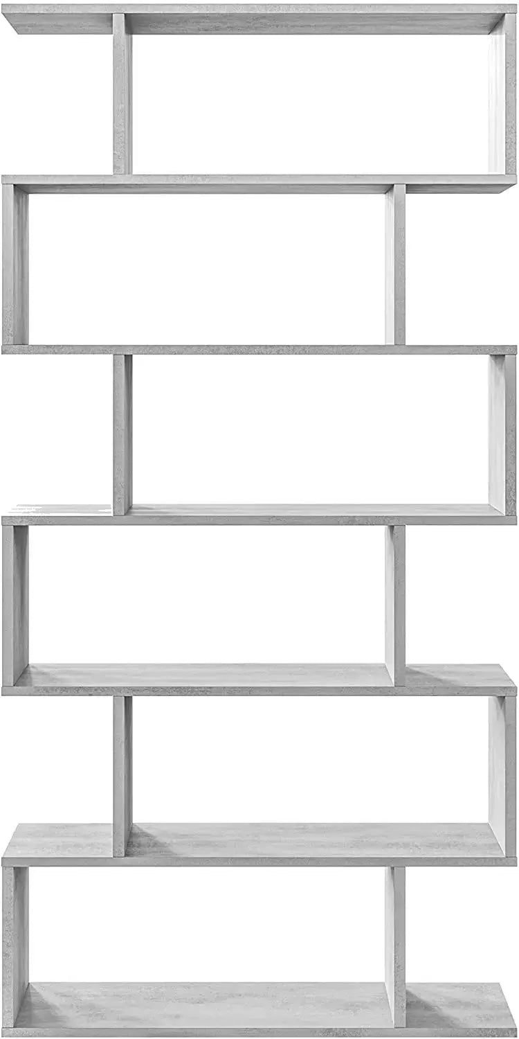 Vista frontale della libreria Fores grigia alta in melamina, con ripiani regolabili e struttura moderna, dimensioni 80x25x192 cm.