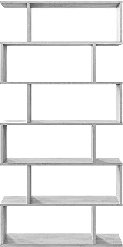 Vista frontale della libreria Fores grigia alta in melamina, con ripiani regolabili e struttura moderna, dimensioni 80x25x192 cm.