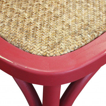 Sedia vintage in rattan e legno rosso 46x42x87 cm peso 4,5 kg