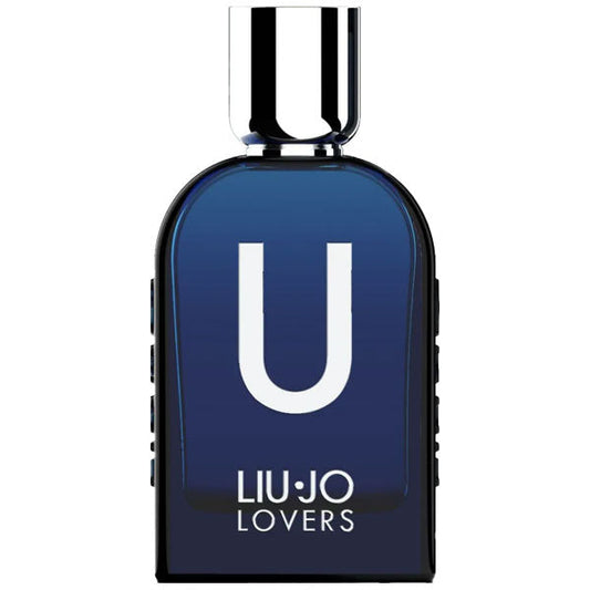 Profumo LIU JO LOVERS Eau de Toilette da 100 ml, bottiglia blu con grande lettera U e dettagli in argento, design moderno e elegante